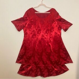 Valentine’s Day Red Satin Jacquard Floral Two-tiered Dress, Sz 22, 90s/Y2k